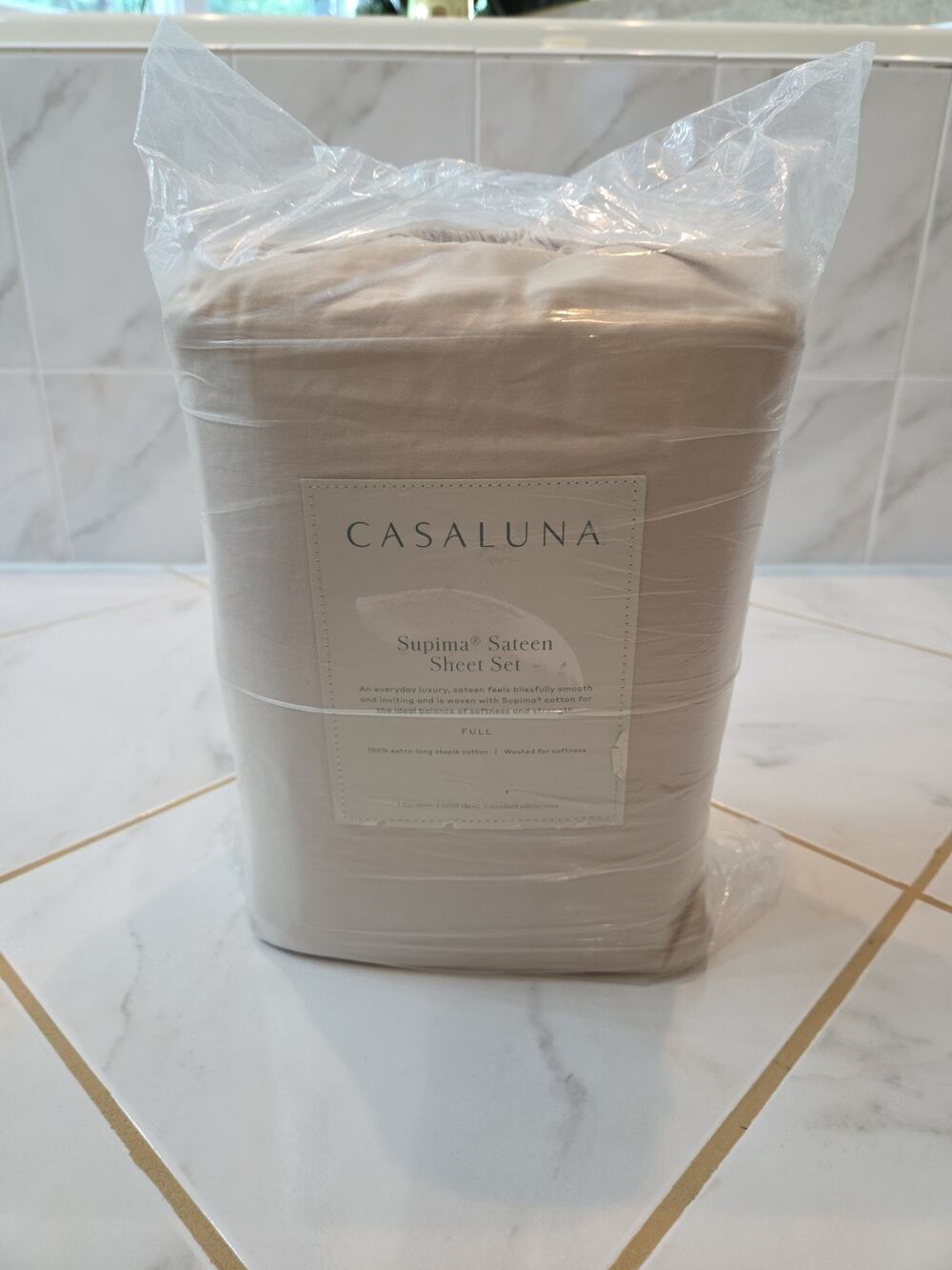 Casaluna 500 Thread Count Supima Sateen Solid Sheet Set Full Size, Natural (F)